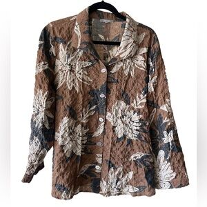 Habitat Clothes to Live In Brown Button Up Floral Crinkle Blouse XL
